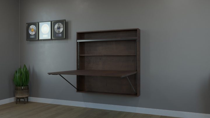 WALL MOUNTED DINING TABLE HORIZONTAL WITH STORAGE WENGE V2 The Space Saving Furniture Store